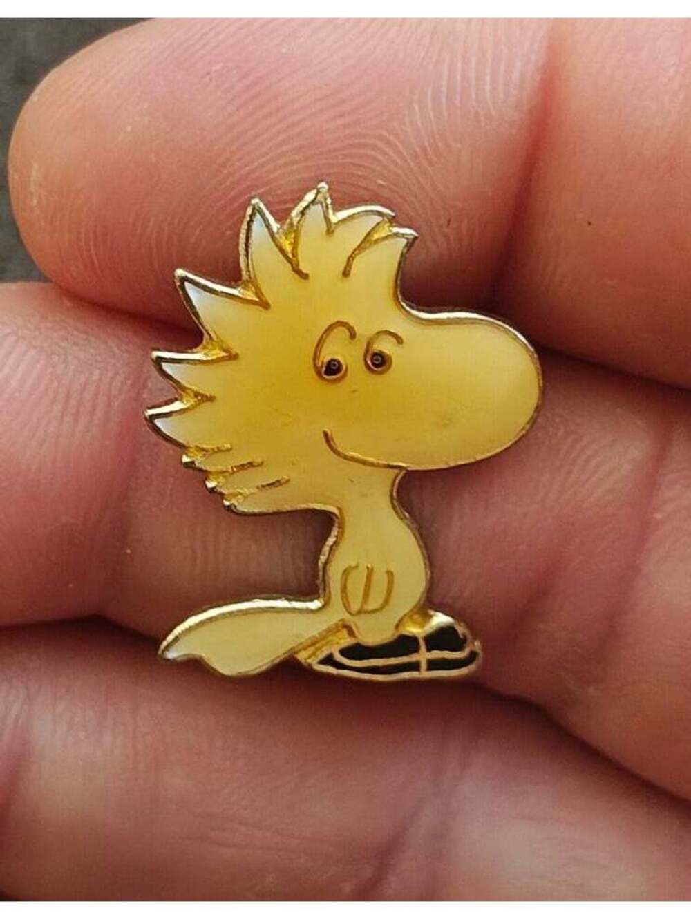 1970s Peanuts Woodstock Wearing Ice Skates Gold Tone Enamel Pin